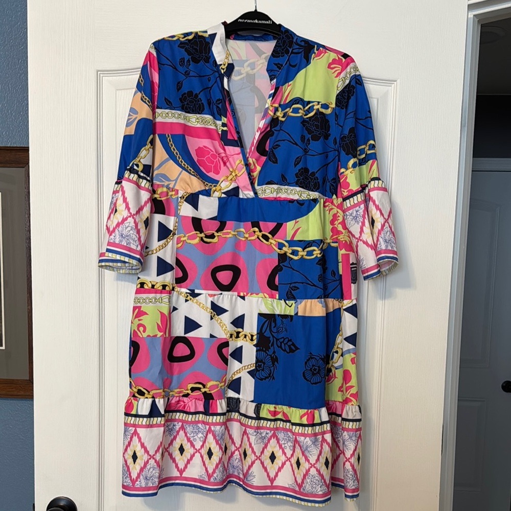 Norma Kamali Chain and Floral Print Dress